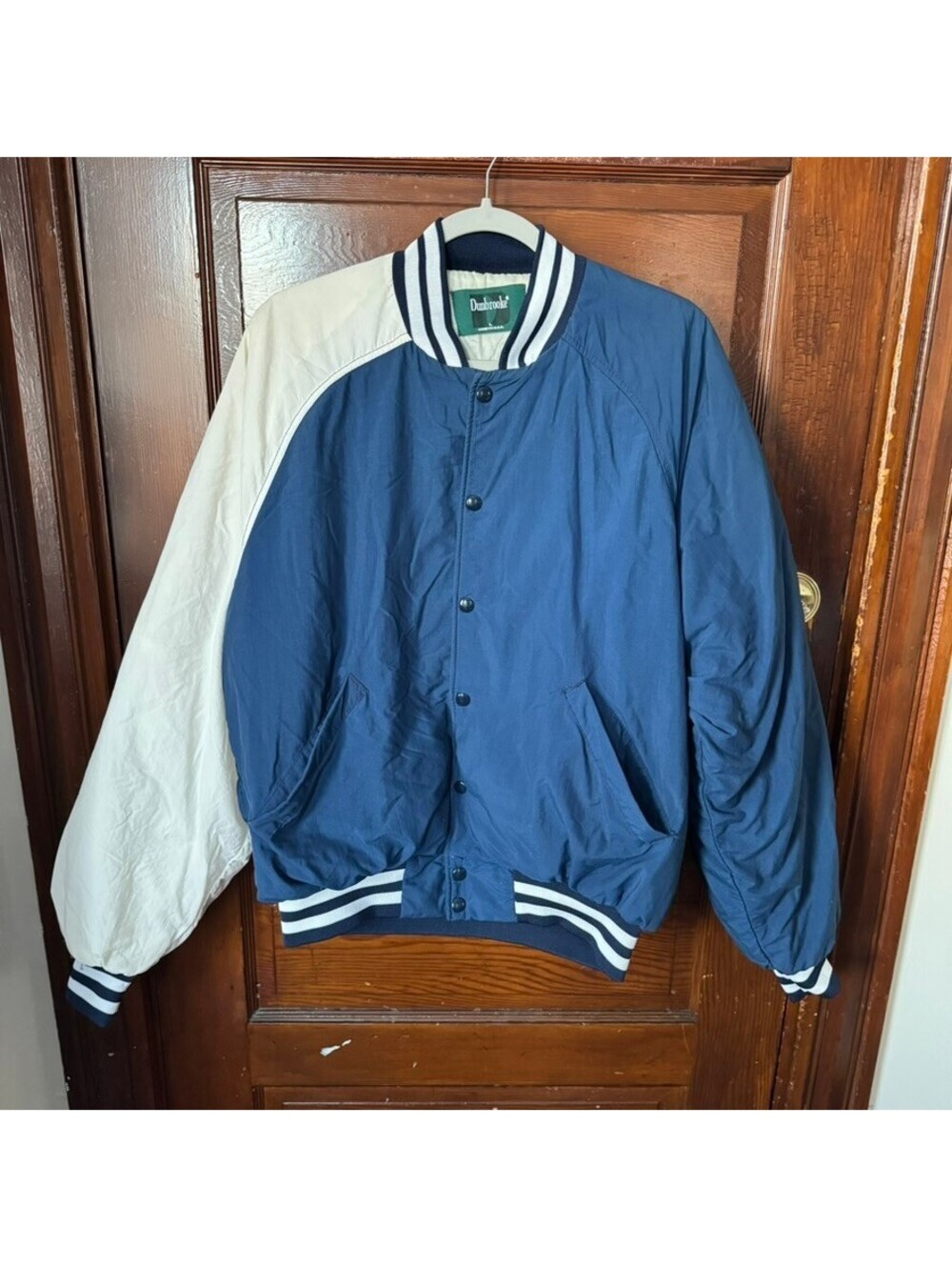 VTG 1990s Dunbrooke Wolf Graphic Two-tone Nylon Varsity Bomber Jacket Size L